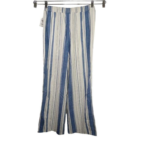 Charlotte Russe Wide Leg Pullon Pants Women Size M White Blue Stripe Linen Blend - Picture 3 of 11